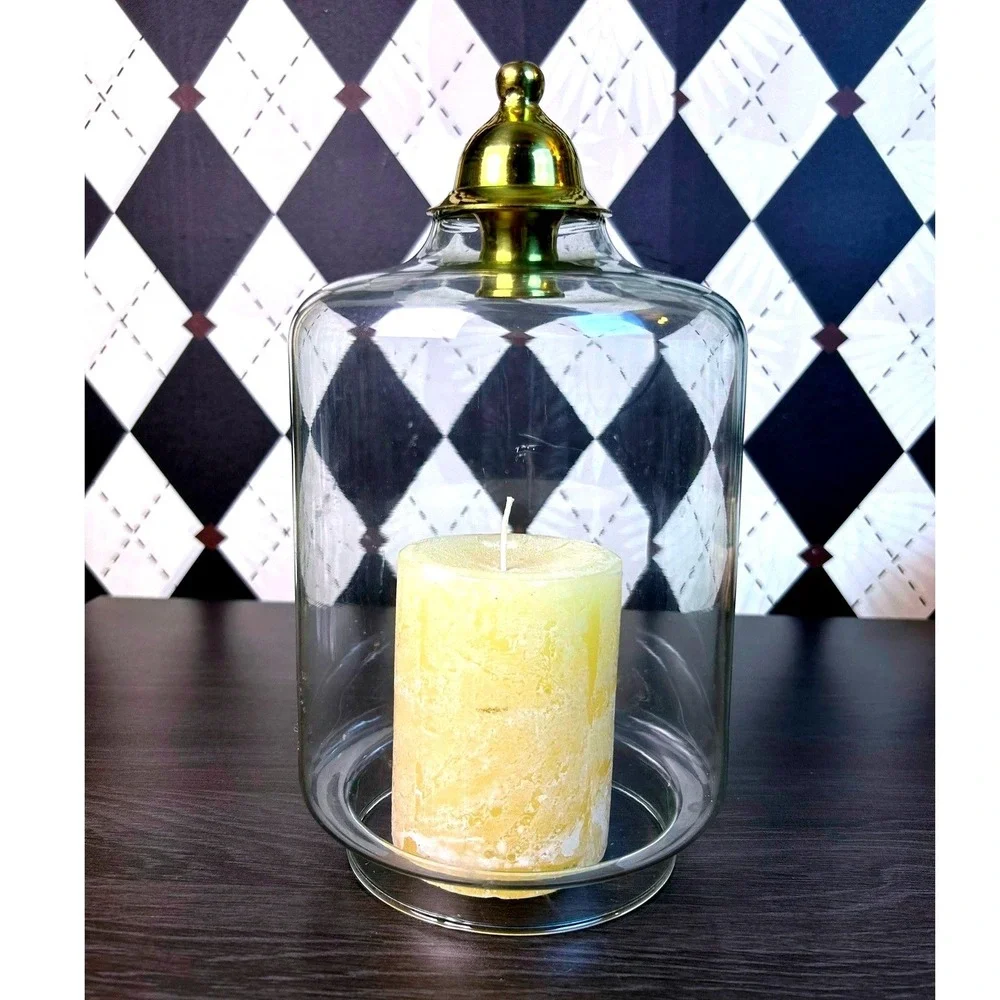 Vintage Reversible Glass Hurricane Candle Holder Brass Top 9 Inch